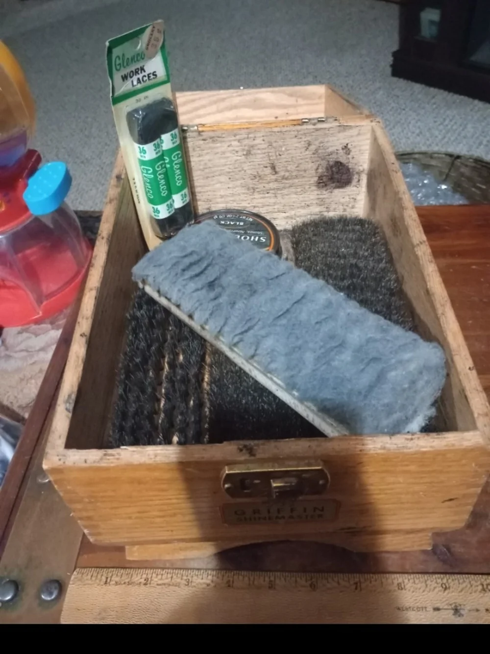 Wooden Shoe Shine Box in Light Brown